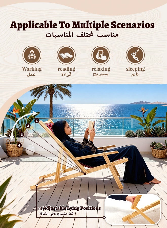 SOLARALIFE Outdoor Folding Wood Lounge Chair – 4-Gear Adjustable Reclining with Armrests - Image 3